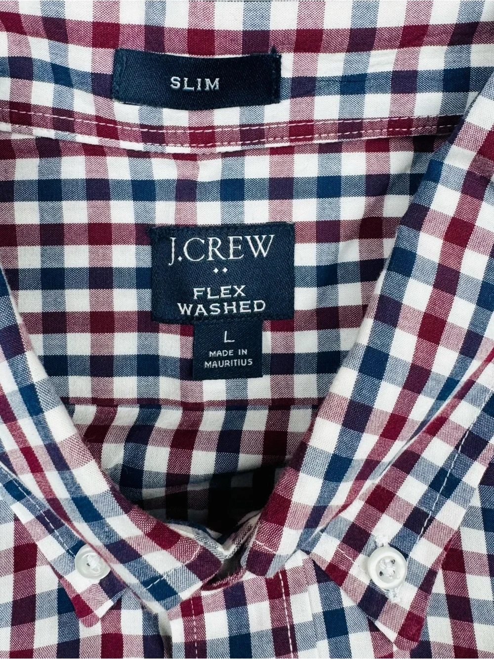 J.Crew Flexed Wash Slim button down dress shirt. Red/ white/ blue. Men’s size L.